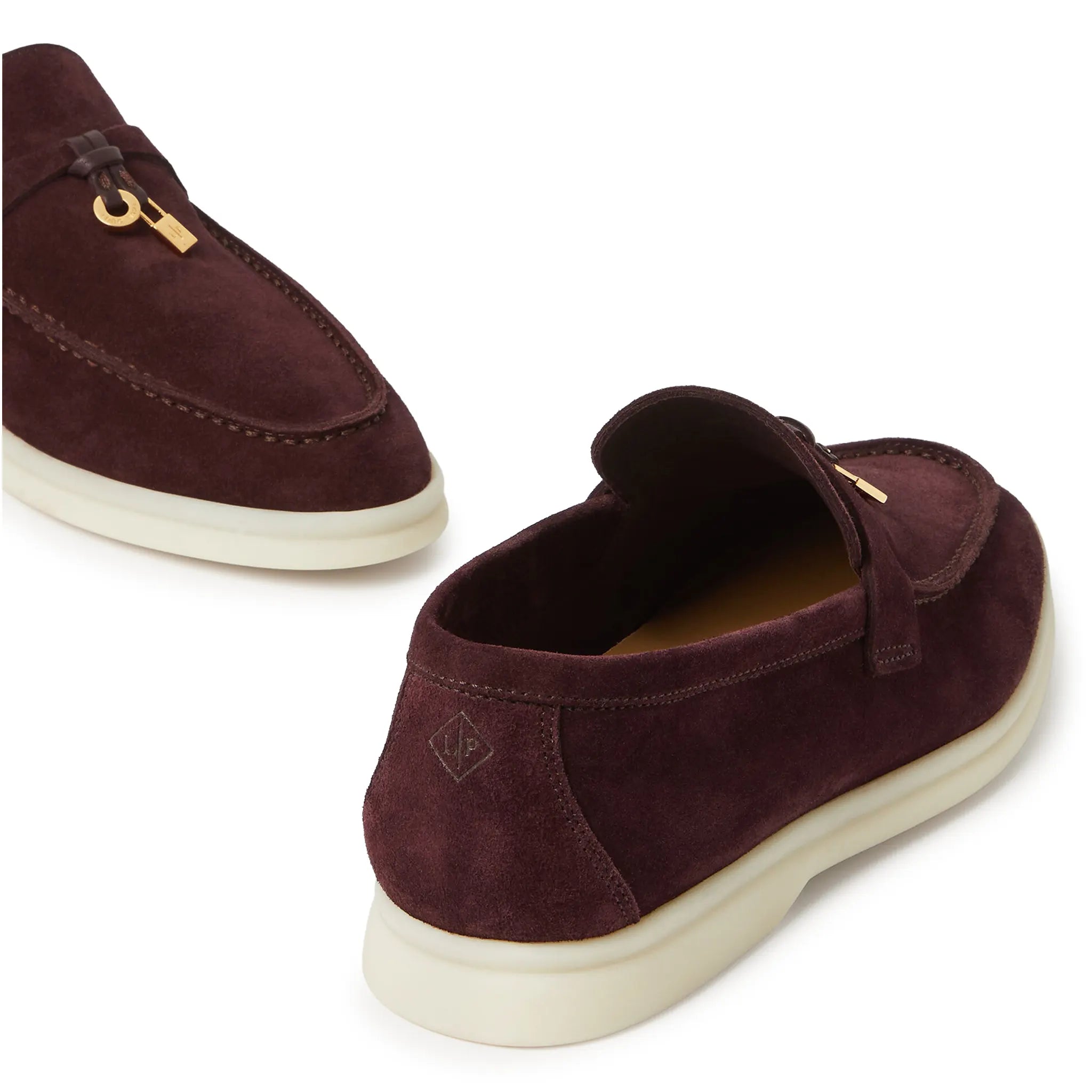 Back Side View of Loro Piana Summer Charms Suede Dark Roast Loafers FAE5444_H1NF